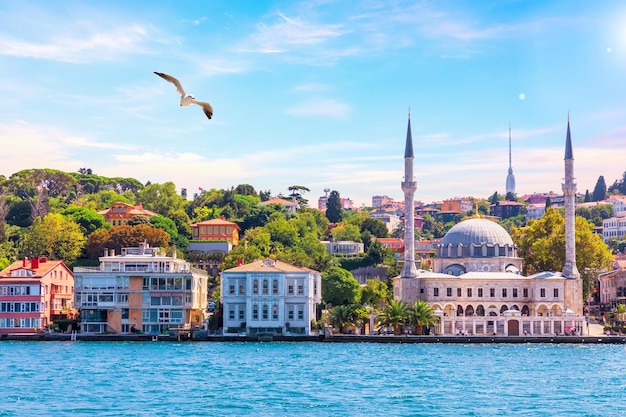 Beylerbeyi-Moschee-Blick vom Bosporus Istanbul Türkei