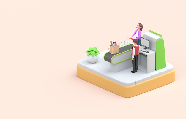 Bezahlen im Supermarkt 3D-Illustration