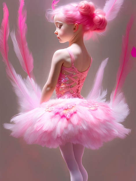 bezaubernde kleine ballerina, mädchen in einem hellen bauschigen kleid aus federn.ballett