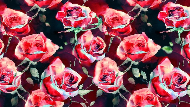 Bezaubernde rote Rosenblüten, Aquarell, nahtloses Muster, wunderschöne Blumenkunst für Ihre kreativen Projekte 3
