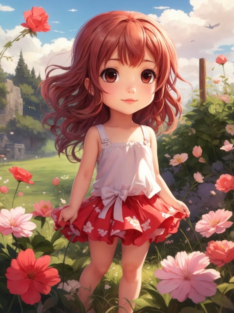 Bezauberndes Chibi-Anime-Mädchen mit einem süßen Lächeln