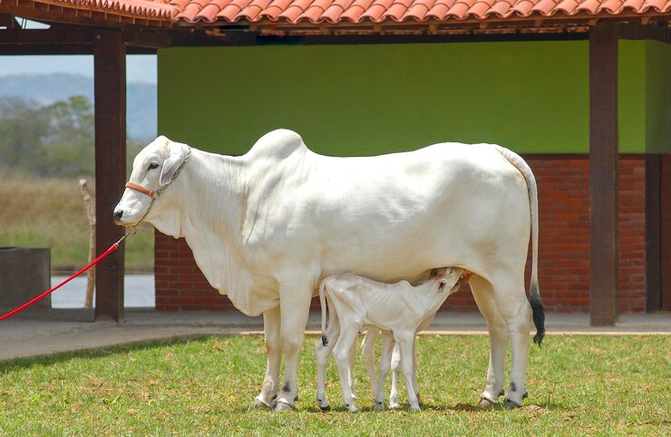 Foto bezerro bovino chupando a teta da vaca