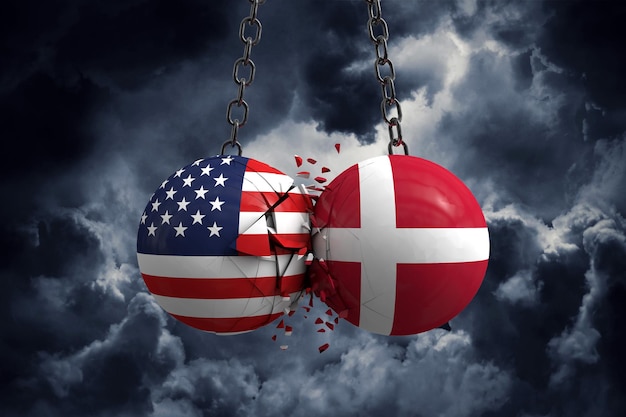 Beziehungskonflikt zwischen den USA und Dänemark Handelskonzept 3D-Rendering