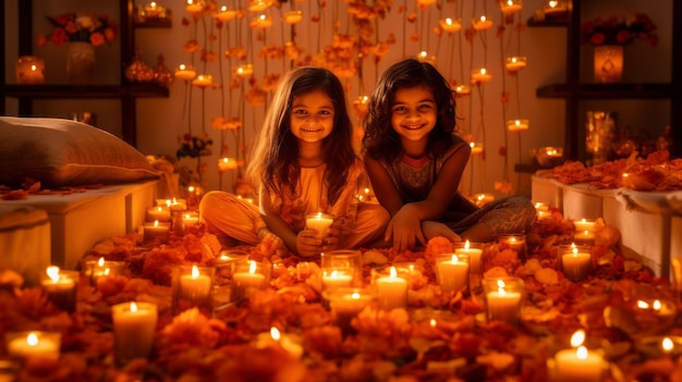 Bhai tika celebração festival de ligação de irmãos e amorA sala estava coberta de velas acesas