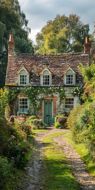 Bharming casa de campo inglesa com jardim em flor