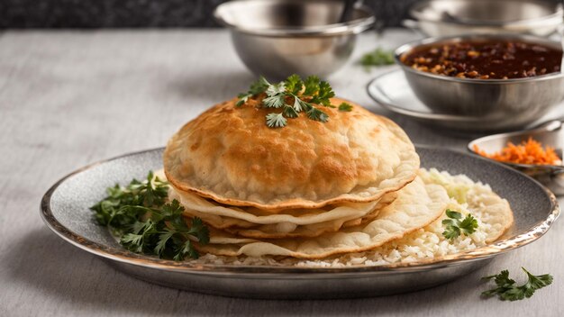 Foto bhature como un delicioso manjar indio coloca el bhature hermosamente revestido en un platillo blanco prístino