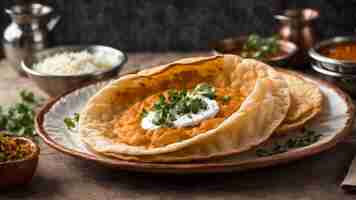 Foto bhature como un delicioso manjar indio coloca el bhature hermosamente revestido en un platillo blanco prístino