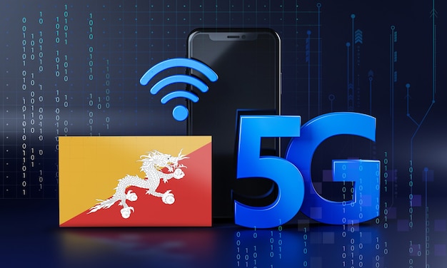 Bhutan bereit für 5G-Verbindungskonzept. Hintergrund der 3D-Rendering-Smartphone-Technologie