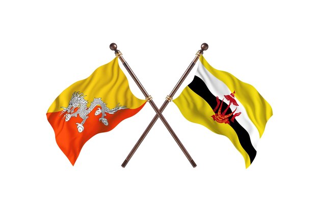 Bhutan gegen Brunei zwei Flaggen Hintergrund