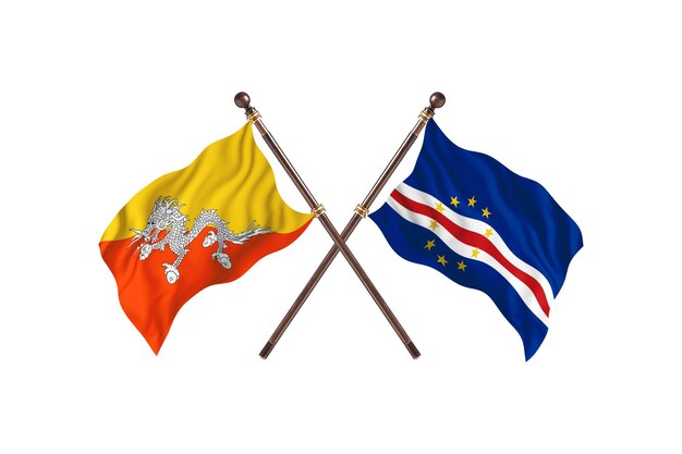 Bhutan gegen Cabo Verde Hintergrund mit zwei Flaggen