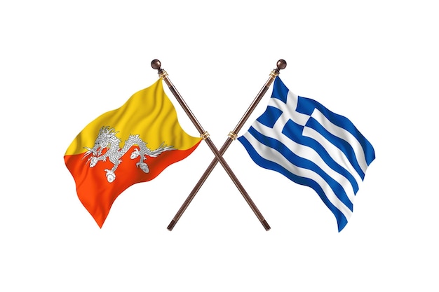 Bhutan gegen Griechenland Zwei Flaggen Hintergrund