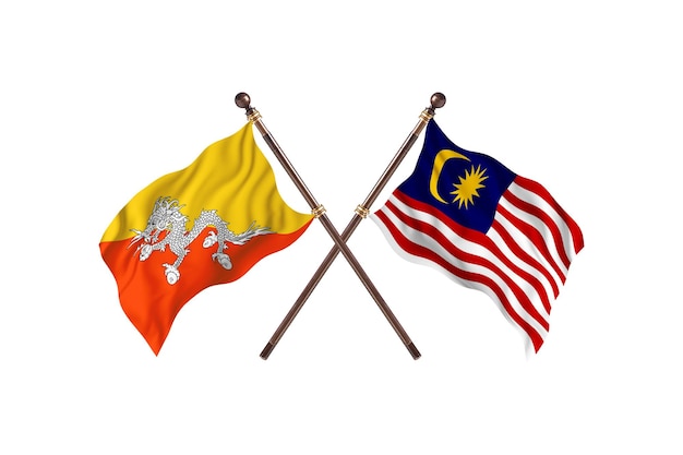 Bhutan gegen Malaysia Zwei Flaggen Hintergrund