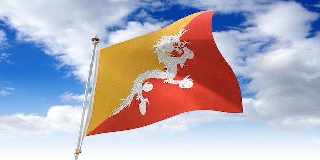 Bhutan winkende Flagge 3D-Darstellung