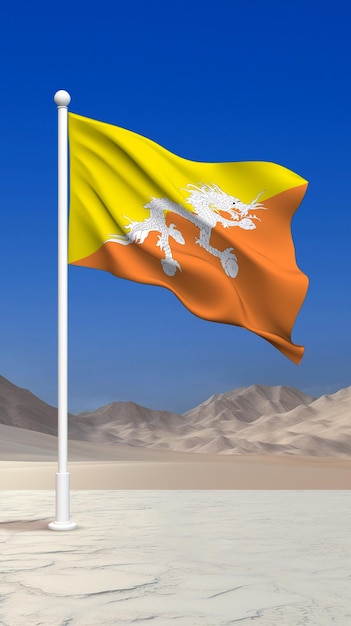 Foto bhutanische flagge in einer offenen fläche schwenken