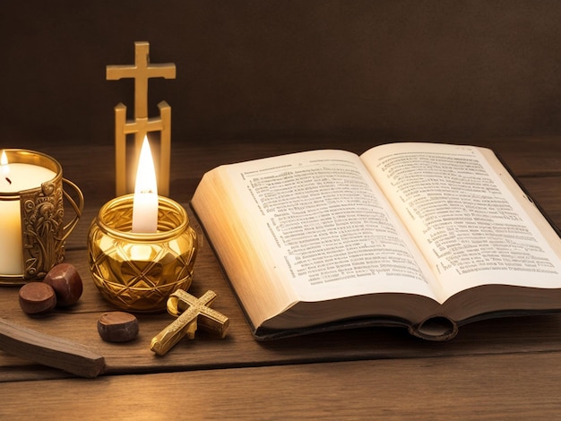 Bibelkreuz und Kerze