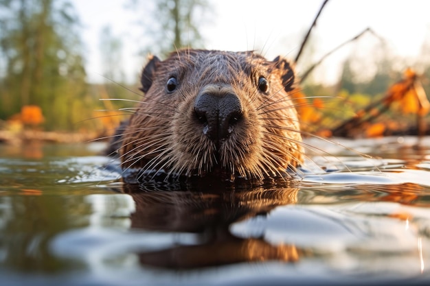 Biber im Wasser, Nahaufnahme