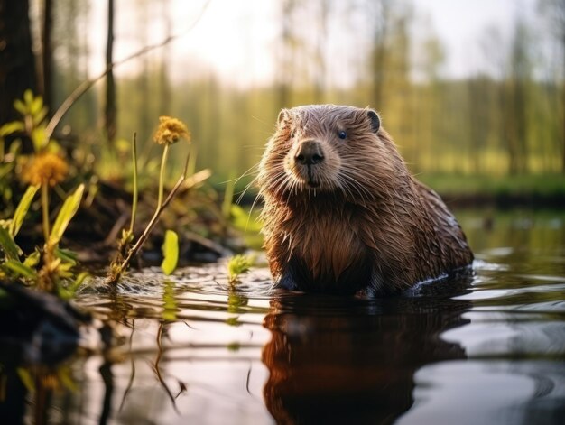 Biber in seinem natürlichen Lebensraum Wildlife Photography Generative KI