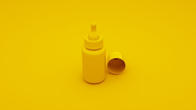 Biberón amarillo. Ilustración 3D.