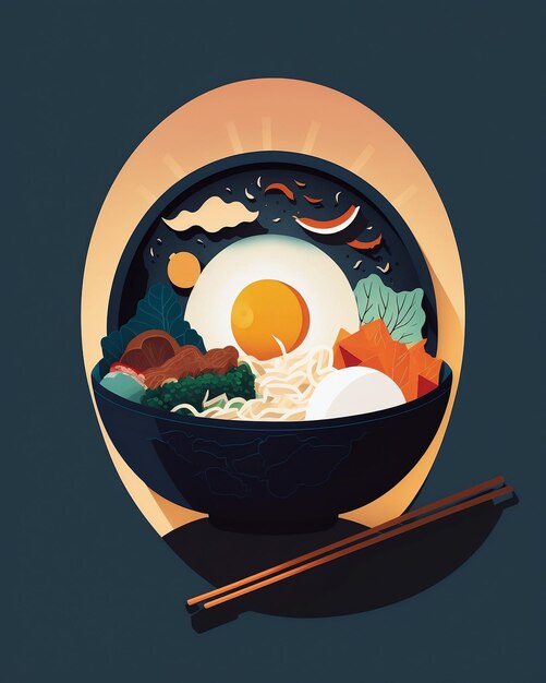 Foto bibimbap papel arte estilo fondo azul oscuro