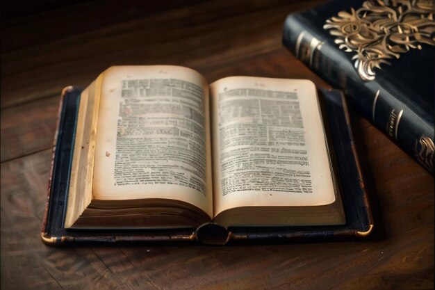 Biblia en una vieja mesa de madera hermoso fondo concepto religioso