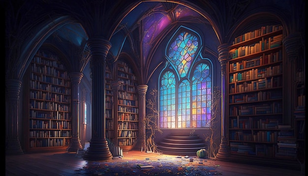 Biblioteca colorida de magia Generative Ai