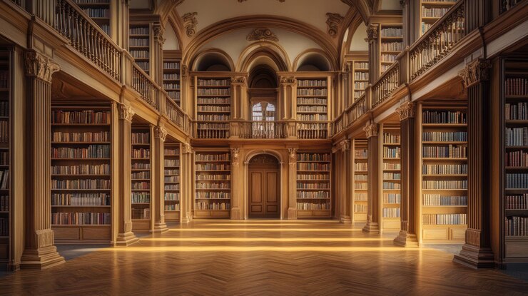 Foto biblioteca com estantes cheias de livros