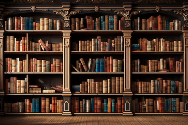Foto biblioteca com estantes de livros conceito de aprendizagem de educação