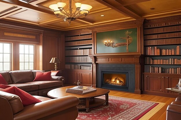 Una biblioteca privada con una rica estantería de caoba papel tapiz UHD Imagen fotográfica de stock