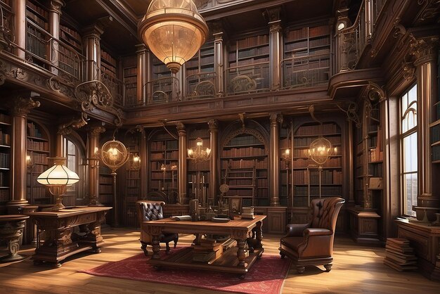 Foto biblioteca steampunk vitoriana