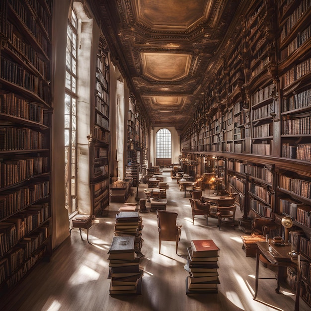 Una biblioteca con un techo que dice que la biblioteca