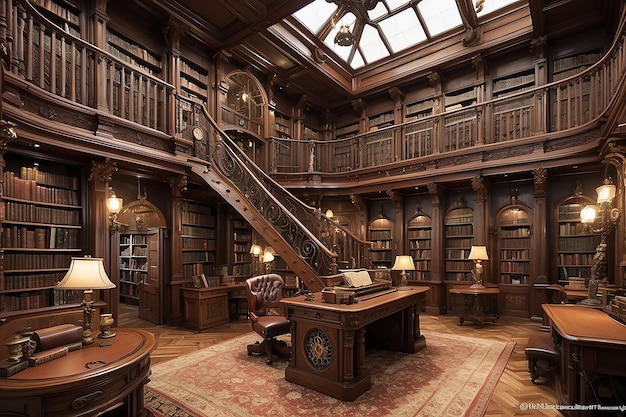 Foto biblioteca victoriana steampunk