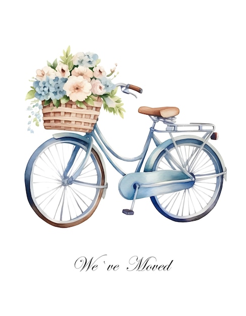 Bici de acuarela con flores Bici de estilo vintage Hemos movido la tarjeta