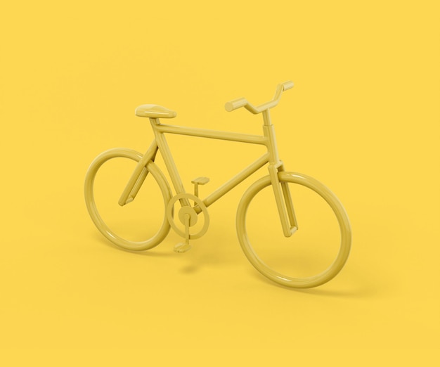 Foto bicicleta amarela em um fundo amarelo. objeto de design minimalista. elemento de interface ux do ícone de renderização 3d.