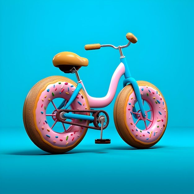 Bicicleta animada con rudo hecha de donas