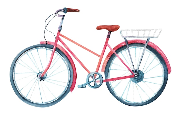 Bicicleta aquarela Uma velha bicicleta rosa para viajar pela cidade