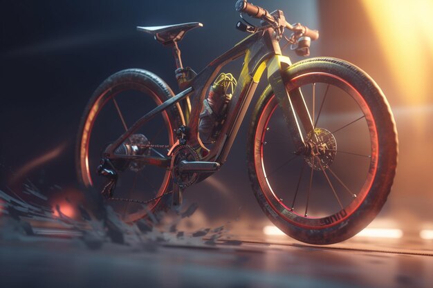 Una bicicleta con una bicicleta en la oscuridad