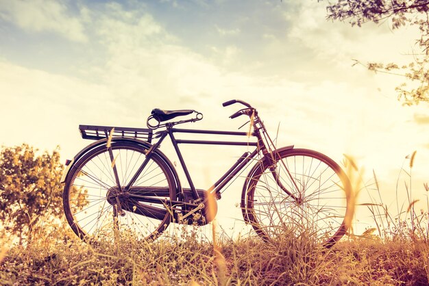 Bicicleta en el campo contra el cielo