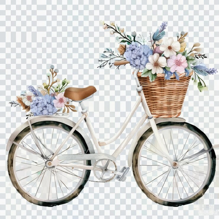 una bicicleta con una canasta que dice flores en ella
