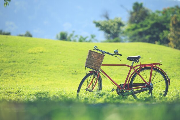 Bicicleta clássica de estilo vermelho Japão no parque, efeito de filtro Vintage