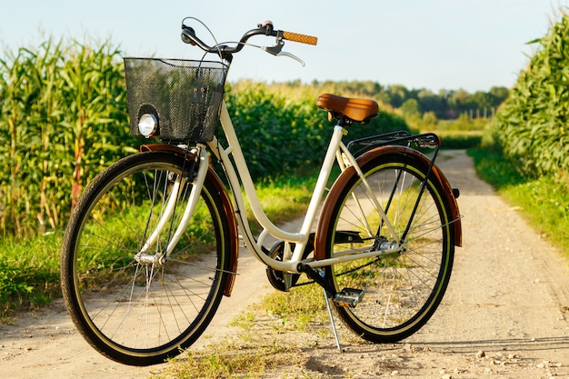 Bicicleta com estilo clássico no campo de milho