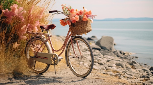 Bicicleta com flores na praia