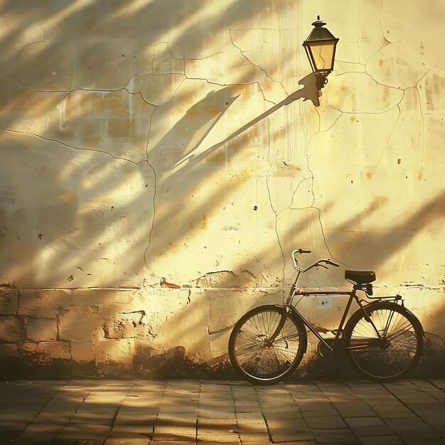 Bicicleta como silueta sombra elenco de rayos lámpara de calle de fondo foto creativa de fondo elegante