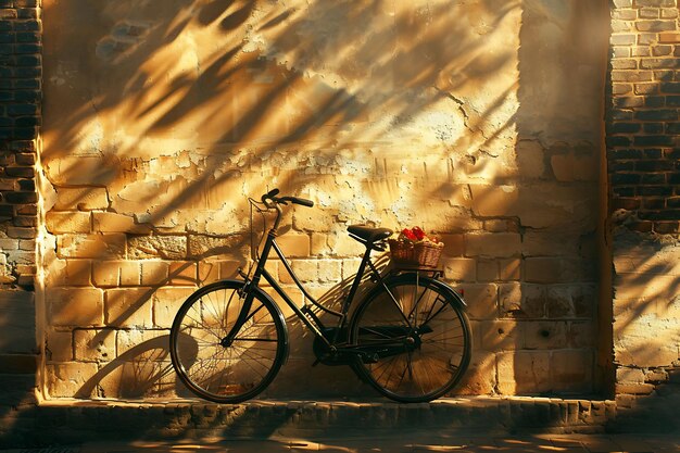 Bicicleta como silueta Sombra de puerta de hierro echada en la pared Fotografía creativa intrincada de fondo elegante