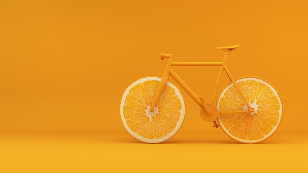 Bicicleta conceito de saúde com fundo de renderização 3D laranja