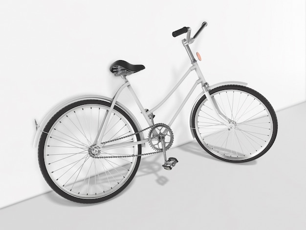 Foto bicicleta contra a renderização 3d de parede.