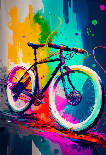Bicicleta de cores vivas com aro branco e pneu preto generativo ai