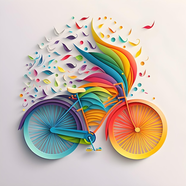 Foto bicicleta de corte de papel ilustração colorida de recorte de transporte eco amigável estilo de vida generativo ai