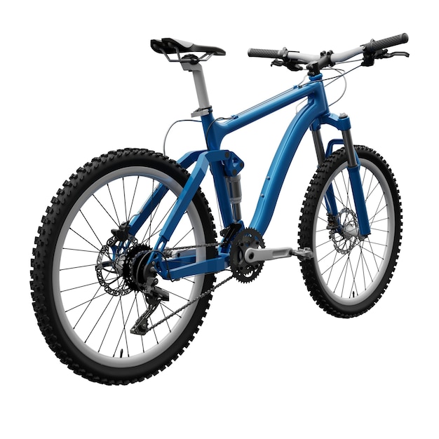 Bicicleta de montanha azul em uma renderização 3d de fundo branco isolado