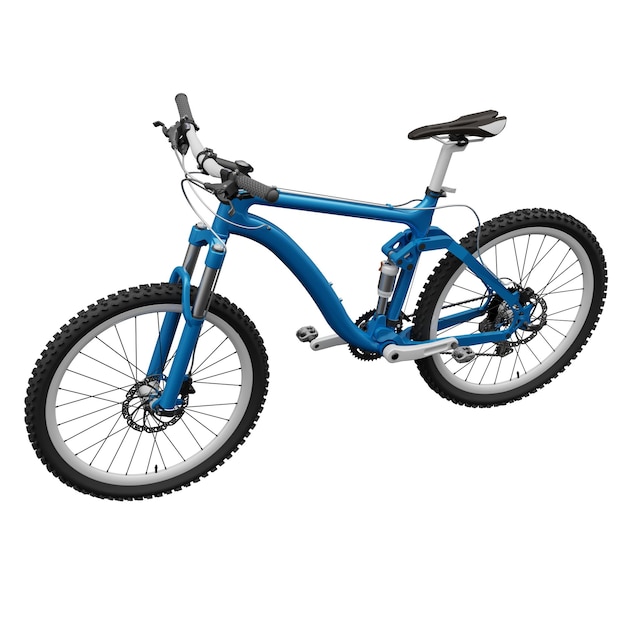 Bicicleta de montanha azul em uma renderização 3d de fundo branco isolado