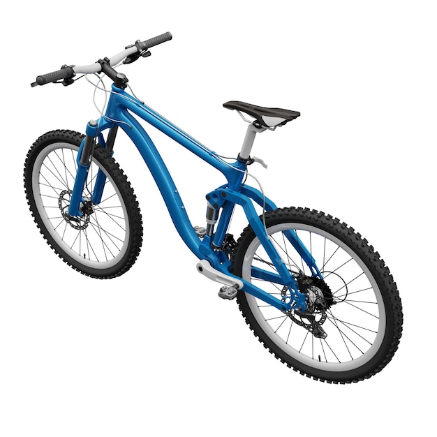 Bicicleta de montanha azul em uma renderização 3d de fundo branco isolado